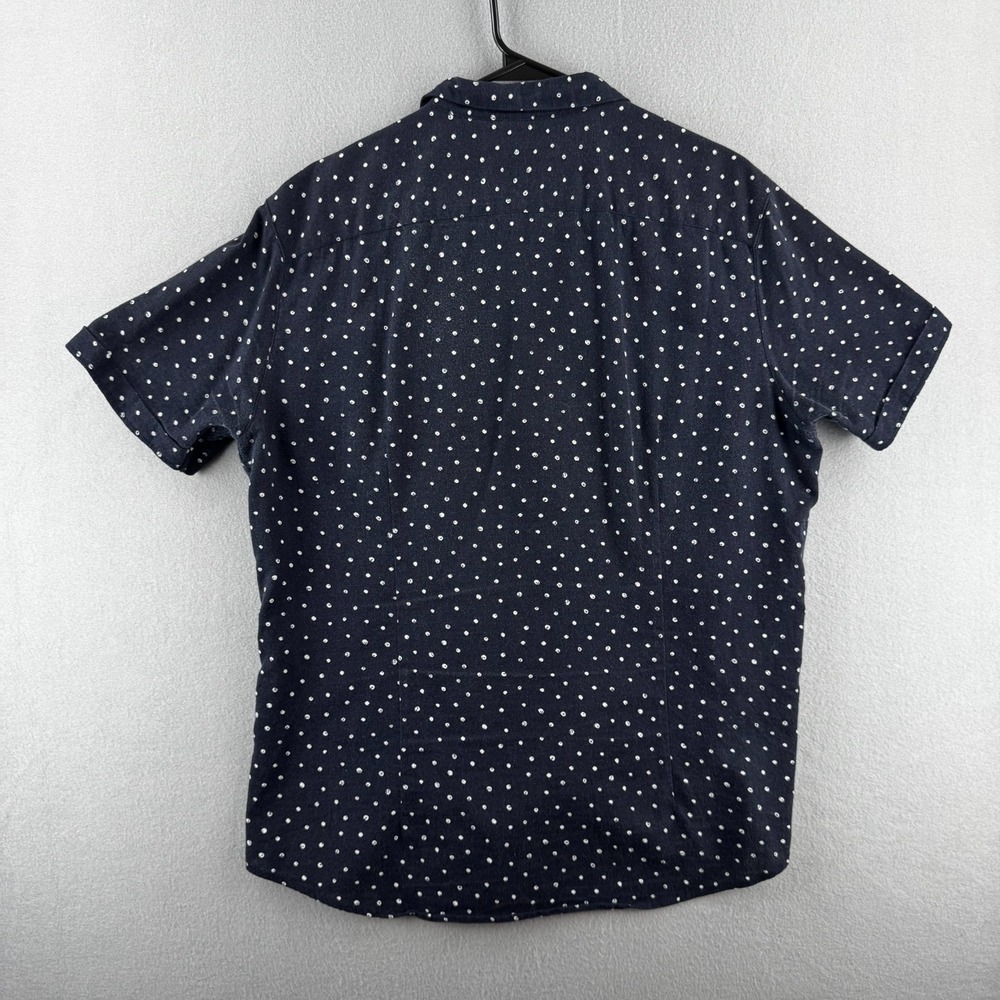 John Varvatos Shirt Mens Large Blue Polka Dot Linen Ramie Blend Short Sleeve - Picture 7 of 12